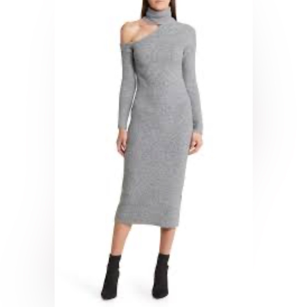 FLORET STUDIOS
Asymmetric Turtleneck Long Sleeve Sweater Dress in Charcoal, NEW